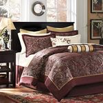 Madison Park Aubrey King Size Bed Comforter Set Bed In A Bag - Burgundy , Paisley Jacquard - 12 Pieces Bedding Sets - Ultra Soft Microfiber Bedroom Comforters