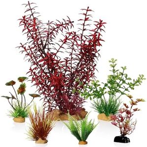 Emotionlite Aquarium Plants, Artificial Fish Tank Plastic Decorations Decor Plants Set Red & Green 6 Packs