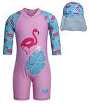 AmzBarley UV Sun Protection Swimwear Kids Girls Flamingo Swimsuit Childs 1/2 Sleeves Rush Guard Swimming Costume Bathing Suit, Pink, 5-6 Years(Tag 6/Height 115-125cm)