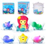 Orzbow Baby Bath Toys,Light Up Bath Toys Mould Free Baby Shark Mermaid Turtle Bath Toys with Magic Bath Book and Bath Toy Net,Toddler Kids Bath Toys New Baby Boy Girl Gift