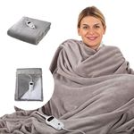 Sensio Home Luxury Heated Throw Fast Heat Up Electric Blanket, Warm Cosy Flannel Fleece, 10 Heat Settings, Timer and Overheat Protection, Machine Washable, Digital Remote, Grey