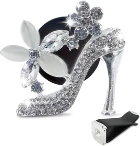 Silver Flower and High Heel Decor Air Vent Clips Car Accessories - Compact Stylish Bling Car Accessories for Women Interior Upgrade - Sparkling Freshener for Horizontal & Vertical Vents, Easy to Use