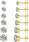 MDFUN 18K Yellow Gold Plated Round Clear Cubic Zirconia Stud Earring Pack of 6 Pairs (6 Pairs)