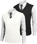 COOFANDY Mens 2 Pack Sleeveless Pullover Sweater V Neck Casual Sweater Vest Solid Knitted Vests Black/White XX-Large