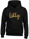 Hippowarehouse Personalised name Glitter kids children's unisex Hoodie hooded top Black