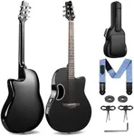 CAHAYA Acoustic Electric Guitar Kit - 41” Carbon Fiber Durable Beginner Adult Acoustic Guitar Set with Thick Padded Guitar Bag Adjustable Denim Strap Safety Lock (Black)