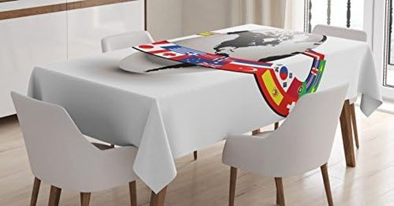 Ambesonne World Tablecloth, Earth Planet with Orbit Made from National Flags International Composition Countries, Dining Room Kitchen Rectangular Table Cover, 60 W X 84 L Inches, Multicolor