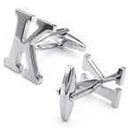 HONEY BEAR Mens Initial Alphabet Letter Silver White Steel Wedding Formal Business Cufflinks (K)