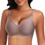 DOCUMO Seamless Bras for Women No Underwire Comfort Push Up Wireless T-Shirt Bra Support and Lift V Neck Bralettes with Extra Bra Extender(Grey,3X-Large)