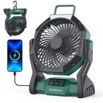 Aishkimo Portable Camping Fan with LED Light, 10000mAh Rechargeable Tent Fan with Hanging Hook, 4-Speed Adjustable Outdoor Fan for Picnic, BBQ, Fishing, Travel - Green