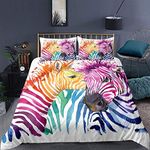 Colorful Zebra Duvet Cover Single Animal Bedding for Kids Girls Teens Beautiful Colorful Animal Theme Bedding Set Graphic Comforter Cover Graffiti Art Decor Bedding for Adult Men Women 2 Piece