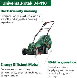 Bosch Corded Lawnmower UniversalRotak 34 – 34cm, 40L Grass Box, GrassCombs