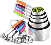 THW® Stainless Steel Measuring Cups and Spoons Set with Colored Silicone Handle - 10 Piece Set