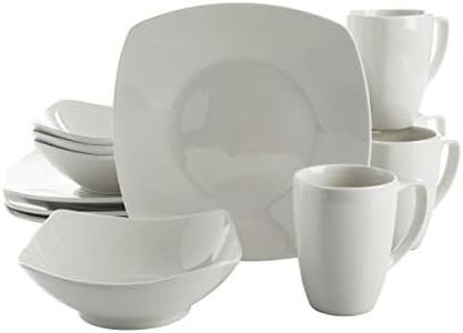 Gibson Home Amelia Court Porcelain Chip and Scratch Resistant Dinnerware Set, Service for 4 (12pcs), White (Soft Square)