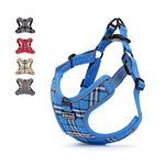 Elevant Dog Harness Adjustable, Step-in Reflective Breathable Harness, Soft Padded Lightweight Vest Harness with Front Clip Escape Proof Easy Control for Outdoor Walking Training (M, Blue Plaid)