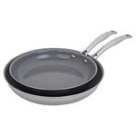 HENCKELS Clad H3 2-pc Induction Ceramic Nonstick Frying Pan Set, 10-inch Fry Pan and 12-inch Fry Pan, Stainless Steel, Durable and Easy to Clean