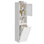 VASAGLE Tall Bathroom Cabinet with Laundry Basket, Removable Laundry Basket with Handles, Compartment with Door, Linen Tower, 15.8 x 15.8 x 66.9 Inches, Cloud White UBBC761W01