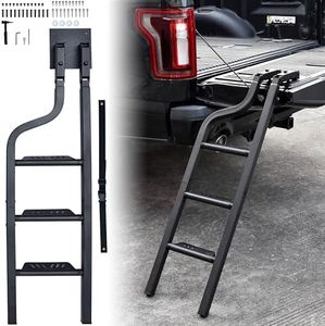 KEWISAUTO Foldable Pickup Truck Tailgate Ladder, 42" Aluminum Heavy Duty Universal Folding Tailgate Step Ladder for Ford F150, Dodge RAM 1500 etc. Pickup Truck Accessories