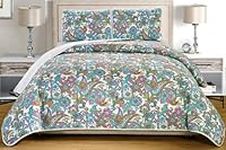 Grand Linen 3-Piece Fine Printed Oversize (100" X 95") Quilt Set Reversible Bedspread Coverlet Full/Queen Size Bed Cover (Turquoise Blue, Multi-Color, Paisley)