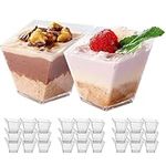 MATANA 100 Mini Square Hard Plastic Dessert Cups for Parties (Trapezoid 70ml) - Reusable Individual Dessert Pots for Cheesecake, Jelly, Puddings, Mousse, Tiramisu, Trifles