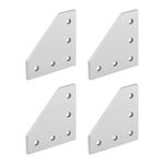 sourcing map L Shape Outside Joining Plate, 60mm x 60mm x 4mm with 5-Hole Joint Bracket for 2020 Aluminum Profile, 4 Pcs (Silver)