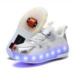 RESLIDE Double Wheel Roller Shoes for Kid Gifts with LED Light Two Wheels Shoes for Boys Girls Rechargeable Sport Sneaker -Silver