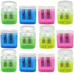 milaosk Sacapuntas Manual de Doble Agujero, Afilalápices de Crayones de Plástico De Colores de Mano para El Aula de Oficina en Casa (12 piezas)