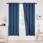 Deconovo Double-sided Faux Linen Curtains 100% Blackout Curtains Eyelet, Fashion & Decoration, Solid Curtains for Boys Bedroom, 46x72 Inch(Width x Length), Blue, 2 Panels