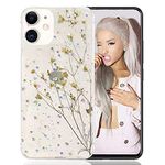 KC Back Cover for Apple iPhone 12 & Apple iPhone 12 Pro, Real Flower Epoxy Pressed, Dry Fixed Glitter Sparkle Soft with Clear TPU Bumper Shockproof Anti-Scratch Soft Silicone Case (Transparent)