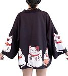 LAI MENG FIVE CATS Women's Lucky Cat Cardigan Kimono Loose Cover up Casual Blouse Cute Tops