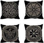 rouihot Set of 4 Throw Pillow Covers Nordic Ancient Scandinavian Shield Viking Magical and Runes White Black Emblem 20x20 Inch Home Decor Pillowcases Square Pillow Cases Cushion Covers for Sofa