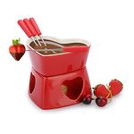 BSTKEY Red Ceramic Butter Warmer Set, Heart Shaped Fondue Pot Melting Pot Set, Melt Hot Pot Bowl Set for Cheese Chocolate Butter Caramel, with 4 Forks