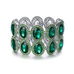 Ever Faith Green Rhinestone Stretch Bracelet, Sparkly Crystal Art Deco Wedding Party Adjustable Elastic Bracelet Silver-Tone