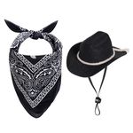 choyaxo Dog Cowboy Hat Dog Cowboy Costume for Small Pet Dogs Cat Cowboy Hat with Bandana Scarf Set Party Accessories (Black)