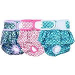 Avont 3 Pack Washable Dog Diapers Female (M/13-19), Reusable Dog Period Diapers Cover, Female Dog Diapers for Heat Cycle, Incontinence, Girl Dog Diapers Dress -Green/Purple/Pink Mermaid