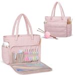 Teamoy Knitting Bag Tote, Puffer Yarn Bag, Crochet Bag Organizer for Yarn Storage, Yarn Holder for Crocheting, Pink