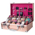 Dawn Till Dusk 80 Pieces Makeup Set with Travel Vanity Box by Envie, Includes Eyeshadow Palette, Lip Gloss, Lipsticks, Manicure Set, Makeup Brushes, Compact Mirror and Much More - (Rose Gold)