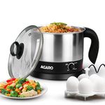AGARO Esteem Electric Multi Kettle 1.2L, 600W, with Stainless Steel Body, Egg Rack, Grill Rack, 3 Heating Modes & Rapid Boil Technology, Boiling Water, Tea, Coffee, Oats, Noodle, Soup