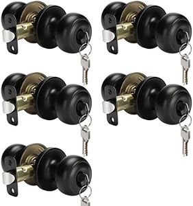 Haidms 5 Packs Matte Black Door Knobs with Key,Exterior Black Door Knob, Keyed Alike Door knobs, Door Locks for Mobile Home Outdoor