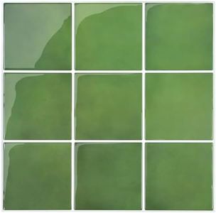 COMSTICKC Thicker Green Peel and Stick Backsplash for Kitchen, 10 Pcs of 12''x12'',3D White Peel and Stick Tiles Removable Vinyl Backsplash Kitchen Bathroom Waterproof