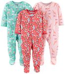 Simple Joys by Carter's Girls' 3-Pack Loose Fit Flame Resistant Polyester Jersey Footed Pajamas, giraffe/rainbow/floral, 12 Months