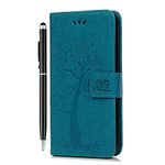 Motorola Moto G54 Case Wallet Premium Flip Phone Case Shockproof PU Leather Owl Tree Embossed Magnet Cover for Motorola Moto G54 with Kickstand Card Holder & 1 Touch Pen, Blue