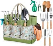 Grenebo Gardening Tools, 9-Piece Heavy Duty Gardening Hand Tools with Fashion and Durable Garden Tools Organizer Handbag,Rust-Proof Garden Tool Set, Ideal Gardening Gifts for Women