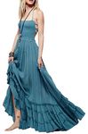 R.Vivimos Womens Summer Boho Sexy Backless Long Dresses, Blue, Small