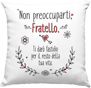 Fratello Federa per Cuscino con Dedica Non preoccuparti Fratello, Regalo Festa dei Fratelli, Idee Regalo Fratello, Arredamento Casa, Arredo Divano Letto - senza Imbottitura (40_x_40_cm, Fratello)