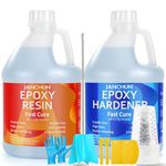 1 Gallon Premium Clear Epoxy Resin,High Gloss Casting and Coating Kit for River Table Tops, Art Resin,Jewelry Making, DIY,Tumblers, Molds, Art Painting with Epoxy Mixer, 20×8oz Measuring Cup and More