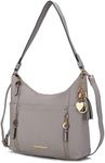 MKF Collection by Mia K. Farrow Shoulder Bag for Women, Vegan Leather Crossbody, Hobo Fashion Handbag Messenger Purse, Ruby Light Gray