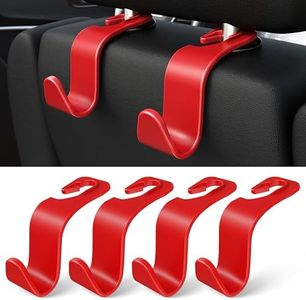 Amooca Car Seat Headrest Hook 4 Pack Hanger Storage Organizer Universal for Handbag Purse Coat Universal fit Vehicle Car Red with Clip