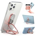 Adjustable Cell Phone Stand for Desk, Portable Phone Ring Holder Finger Kickstand Foldable Desktop Hand Grip, 360° Rotatable Loop Handle for Magnetic Car Mount & iPhone iPad Tablet Case Back-Rose Gold