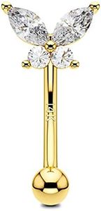 OUFER Gold Rook Piercing Jewelry, 14K Solid Gold Butterfly Eyebrow Piercing Jewlery, 16G Curved Barbells, Tiny Eyebrow Rings, Daith Helix Rook Earrings for Women Men-6mm